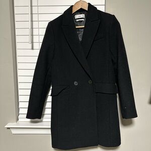 Mango Black Double-Breasted Wool-Blend Trench Coat